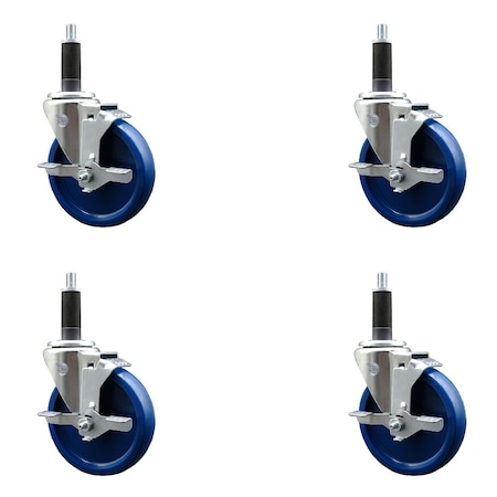 Service Caster 5'' SS Solid Poly Swivel 1'' Expanding Stem Caster Set with Brake, 4PK SCC-SSEX20S514-SPUS-TLB-1-4